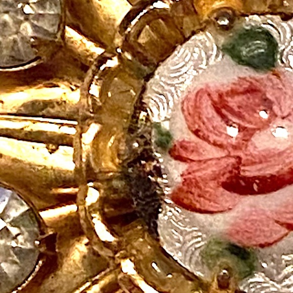 Vintage Rose Guilloche Enamel Brooch Gold - Picture 4 of 4